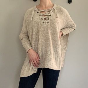 Sleeved Poncho Sweater with Laced Front
